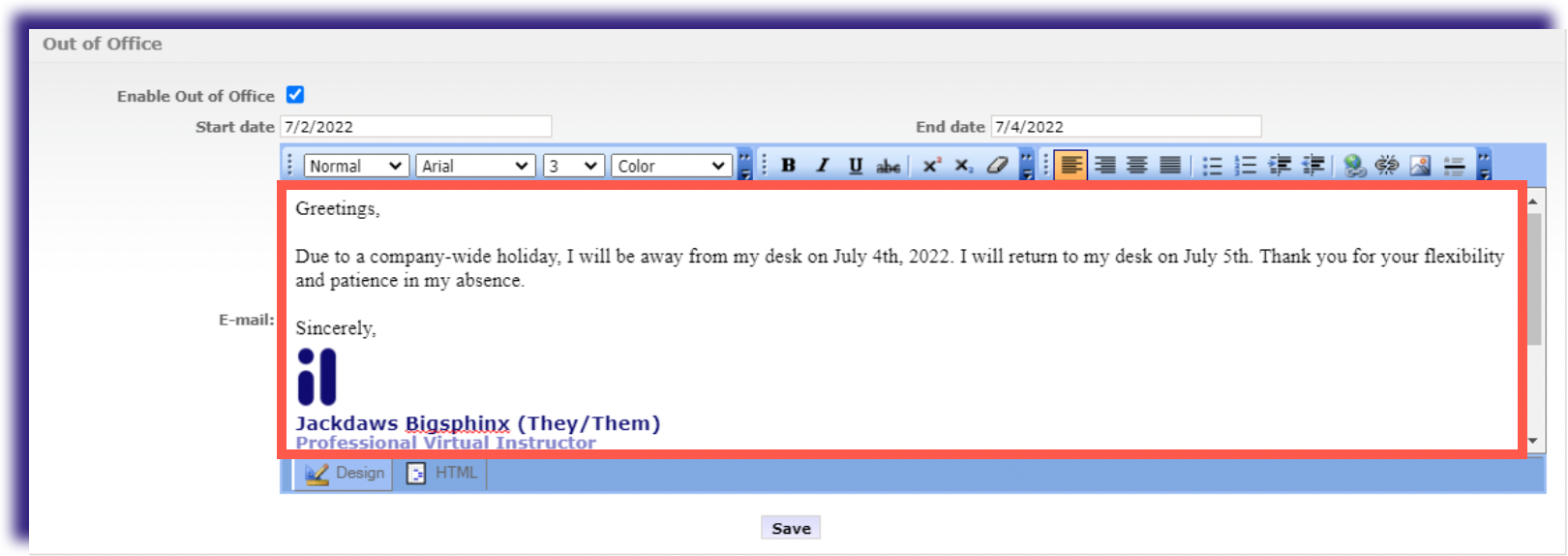 Setting An Out Of Office Message In ILVP IS
